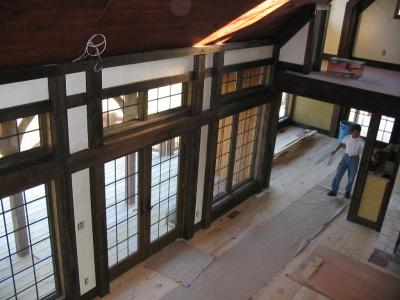 A view from above of the great room post & beams
