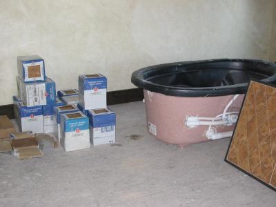 Master bath tiles waiting to be used,
