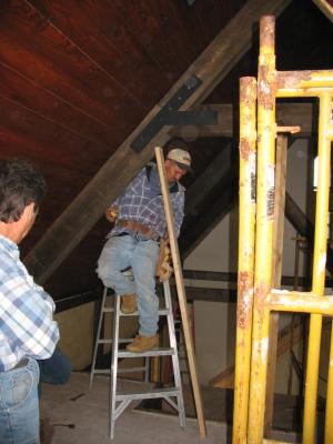 Out on a limb - again - working on the office truss