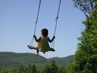 Sylvie loves the huge swing.