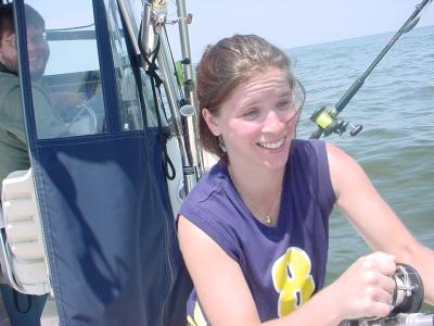 7/10/04 Switched over to trolling Sara lands a nice rock