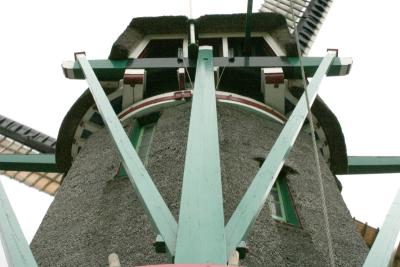 A capstan wheel allowed the miller to turn the sails, mounted on the 15-ton cap at the top of the green structure, into the face of the wind.