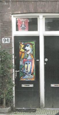 Picasso-ish painting on a door