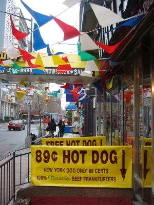  89 cent Hot Dogs on Bleecker Street near LaGuardia Place