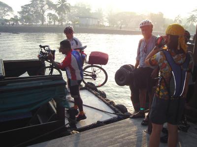 Loading bikes into a bumboat - Changi Point