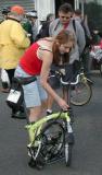 Ride sweep Judy Ross demonstrates her Brompton folding technique