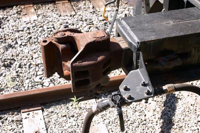 The car coupling on the front end of a caboose.