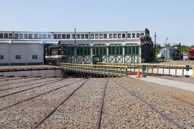 The turntable was used to rotate trains around to the rails leading to each maintenance bay in the roundhouse.