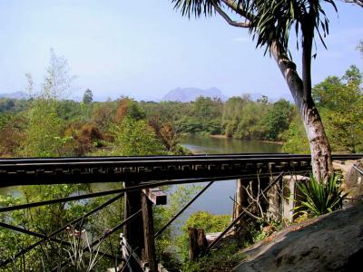 View of the bridge and River Kwai from the bomb crater
