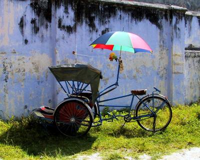 Old pedicab, courtyard of Carpenters' Guild Hall (Loo Pun Hong)