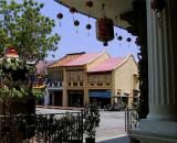 Shophouses seen from the portico of Yap Kongsi Temple