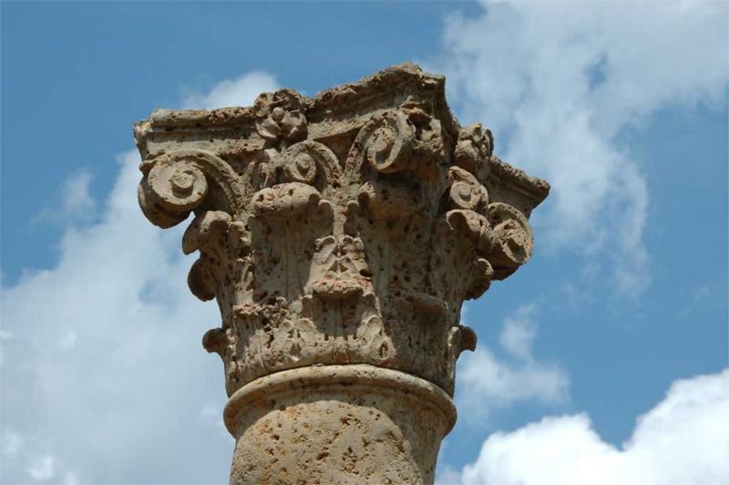 Corinthian Column in Formal Garden