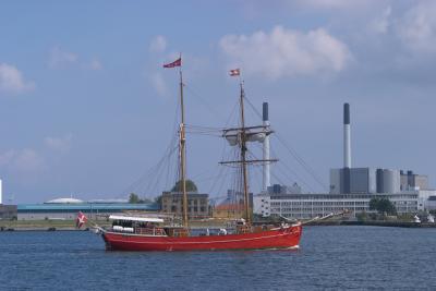 Red sailing ship