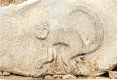 Ancient stone with feline figure