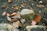 Fragments of imitation spanish roof tiles