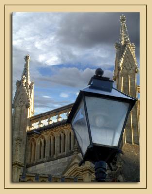 Lamp, roof and sky, Wells Cathedral