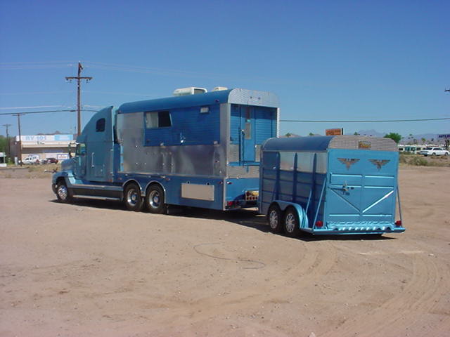 big rig Totor Home <br>sleeper trailer on the back