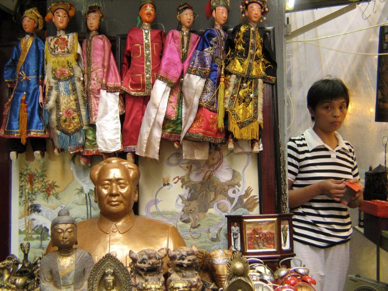 Antique market vendor, Hong Kong, China, 2004