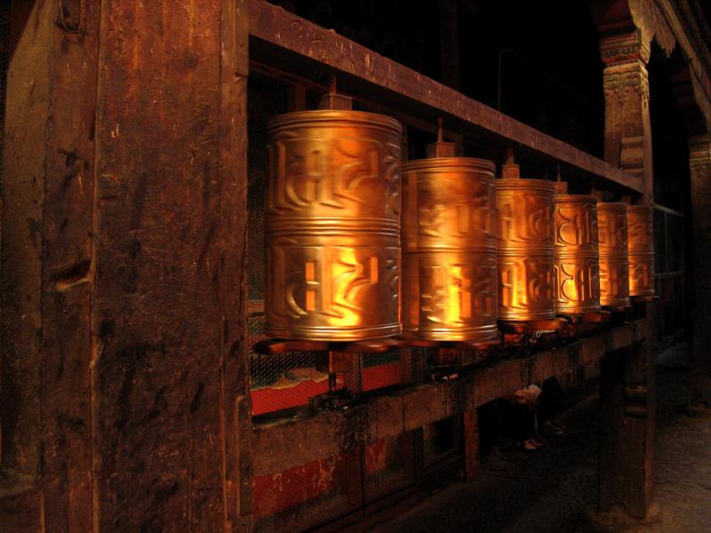 Spinning prayer wheels, Jokhang Temple, Lhasa, Tibet, 2004