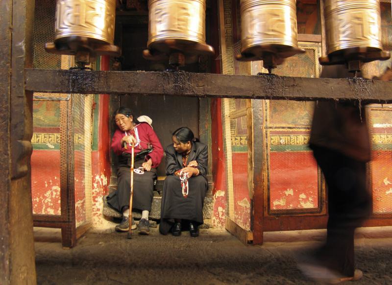 Watching the wheels, Jokhang Temple, Lhasa, Tibet, 2004