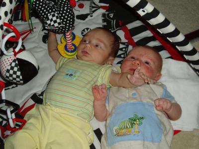 Sawyer's first playmate.  Nathan is one month younger than Sawyer and is the child of a friend in Kansas.