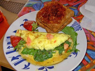 salmon, arugula and gorgonzola cheese omelet (brief recipe)