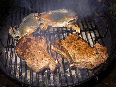 surf and turf - grilling soft shell crabs and steaks