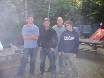 Tyler, Gord, Ian, Pete, and a smoky campfire.