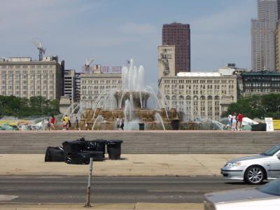Buckingham Fountain, with dumpsters