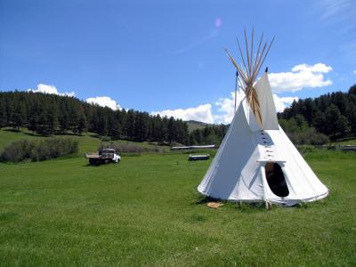We drive on to the Musselman ranch outside Lewistown, Montana. Ed Musselman has erected a teepee out behind the house.