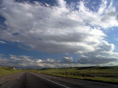 Daylight wanes as we approach Cheyenne; beyond is Colorado, and home.