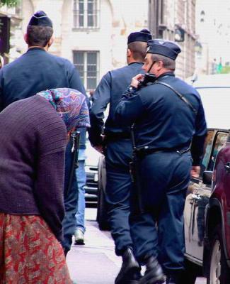 Police rousting old gypsy woman