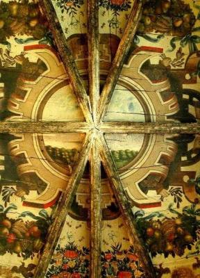 Fresco on wooden ceiling in the Chapelle Royale of Rodez