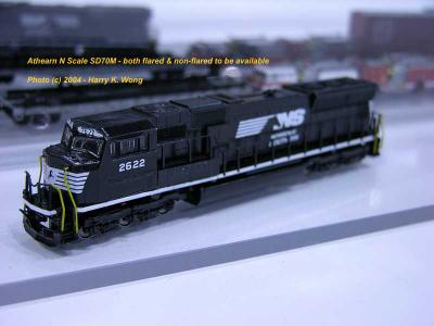 Athearn N scale: SD70M flared & non-flared announced; early test sample shown