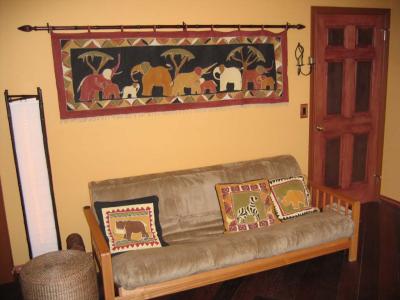 futon for our guests (hanging and pillows we bought in Zambia)