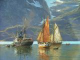Raftsundet -Norway-The Old Hurtigruten  - Photo - Segment of - In Neryfjord - Painting-T.v .Eckenbrecher