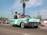 Silverado Sam greeting the crowd in a 1957 Chevy Converible