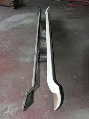 914-6 GT Fiberglass Rocker reproduction next to modified 914-6 steel rocker