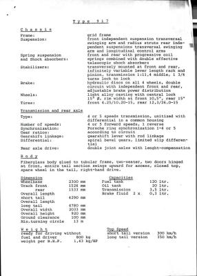 Type 917K - Specifications