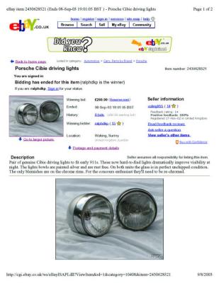 CIBIE Hood Mounted Lights eBay Sep082003 260 British Steling Pounds