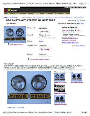 CIBIE Hood Mounted Rally Lights eBay Jul 16, 2003