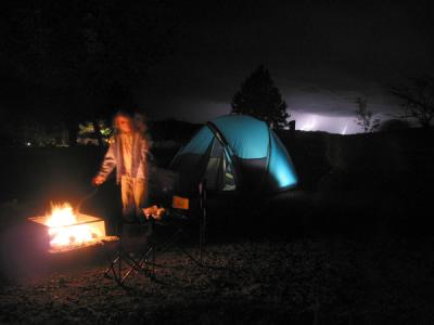 Campfire, Tent, Lightning