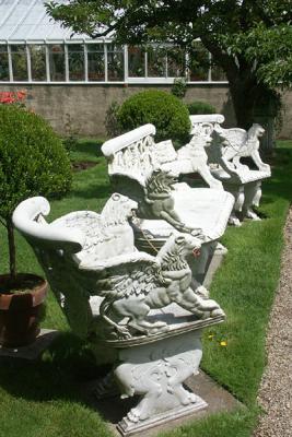 Lion Benches in Side Garden