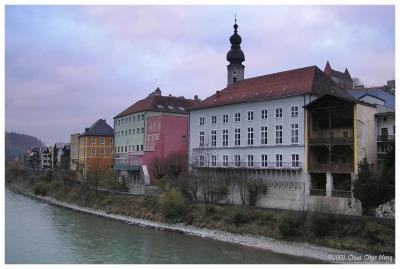 Colorful building along the Salzach river