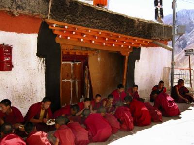 monks at lunch, Ke Gompa