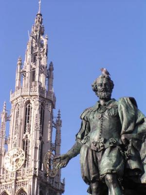 Statue of Rubens with Cathedral of our Lady in background