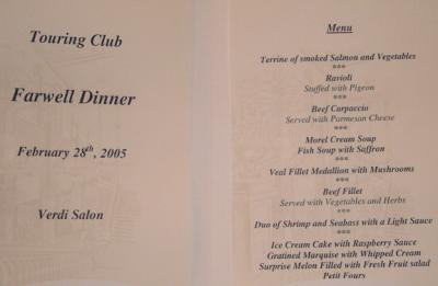 Group.  Farwell (woops! I mean  Farewell) Dinner menu.