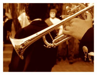 Trumpeter Warms Up on the Plaza