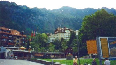 Wengen with  the Hotel Regina (beige building, brown roof) in the background. We stayed at this hotel while in this area.
