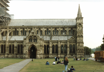 Chichester Cathedral (from the 12th century):  Built of greenish limestone and Caen stone.